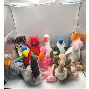 Ty Beanie Babies Bird Lot of 12 Macaw Flamingo Pelican Duck Swan Owl Plush Toys